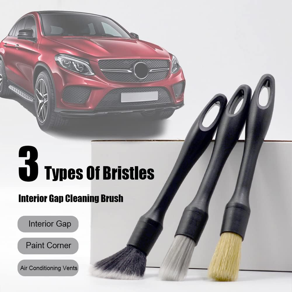 3PCS Car Detailing Brush Set, Car Cleaning Brushes, Auto Exterior Interior Detailing Brushes Tool, Ultra No Scratch Detailing Brush Universal for Air Vents, Wheels, Car Seat Interior Exterior