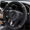 Leather Car Steering Wheel Cover with Anti-Slip Lining, Universal 15 Inch, Black