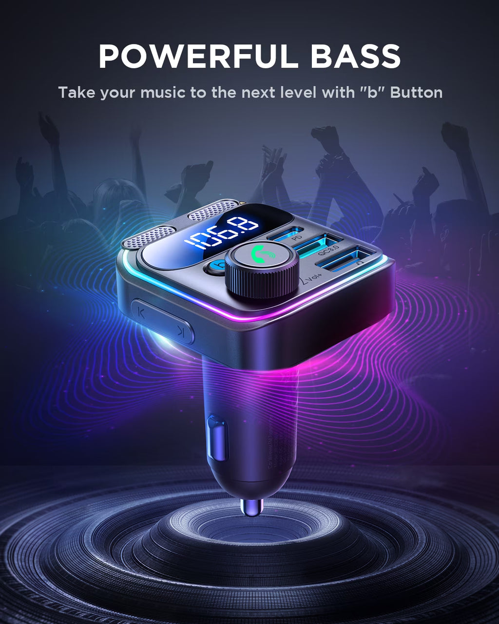 Bluetooth FM Transmitter for Car, Wireless Bluetooth 5.3 Car Adapter, PD & QC 3.0 USB Car Charger, Handsfree Car Kit MP3 Player, Support U Disk