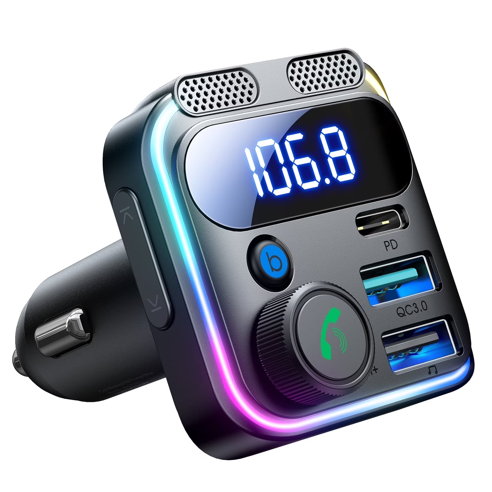 Bluetooth FM Transmitter for Car, Wireless Bluetooth 5.3 Car Adapter, PD & QC 3.0 USB Car Charger, Handsfree Car Kit MP3 Player, Support U Disk