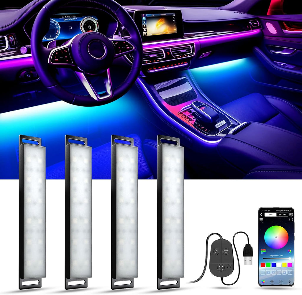 LED Car Lights Interior Multcolor Lights for Car inside with APP and Control Box, Music Sync USB under Dash Lighting Kit for Cars, Trucks, Suvs, DC 5V
