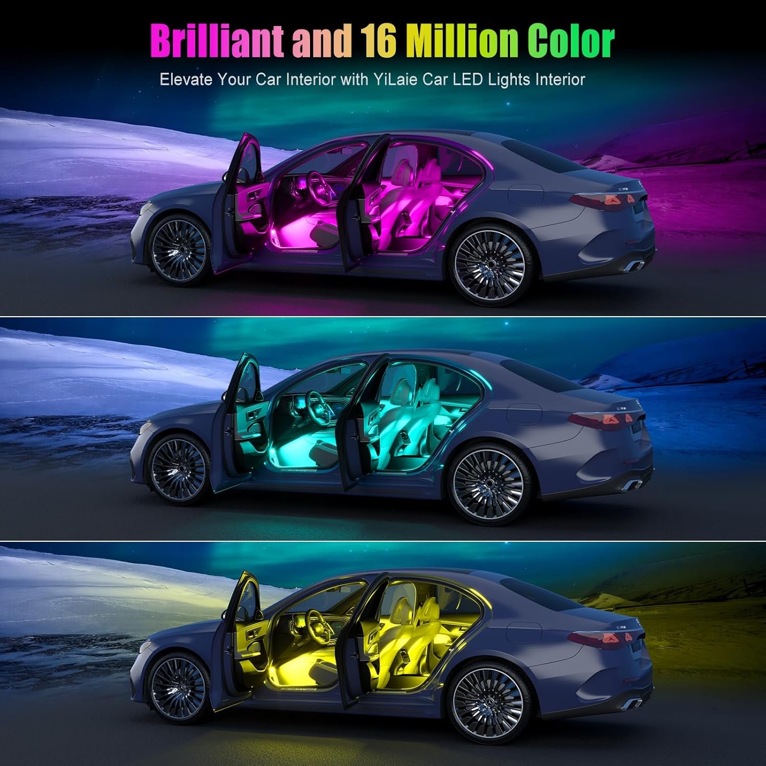 LED Car Lights Interior Multcolor Lights for Car inside with APP and Control Box, Music Sync USB under Dash Lighting Kit for Cars, Trucks, Suvs, DC 5V