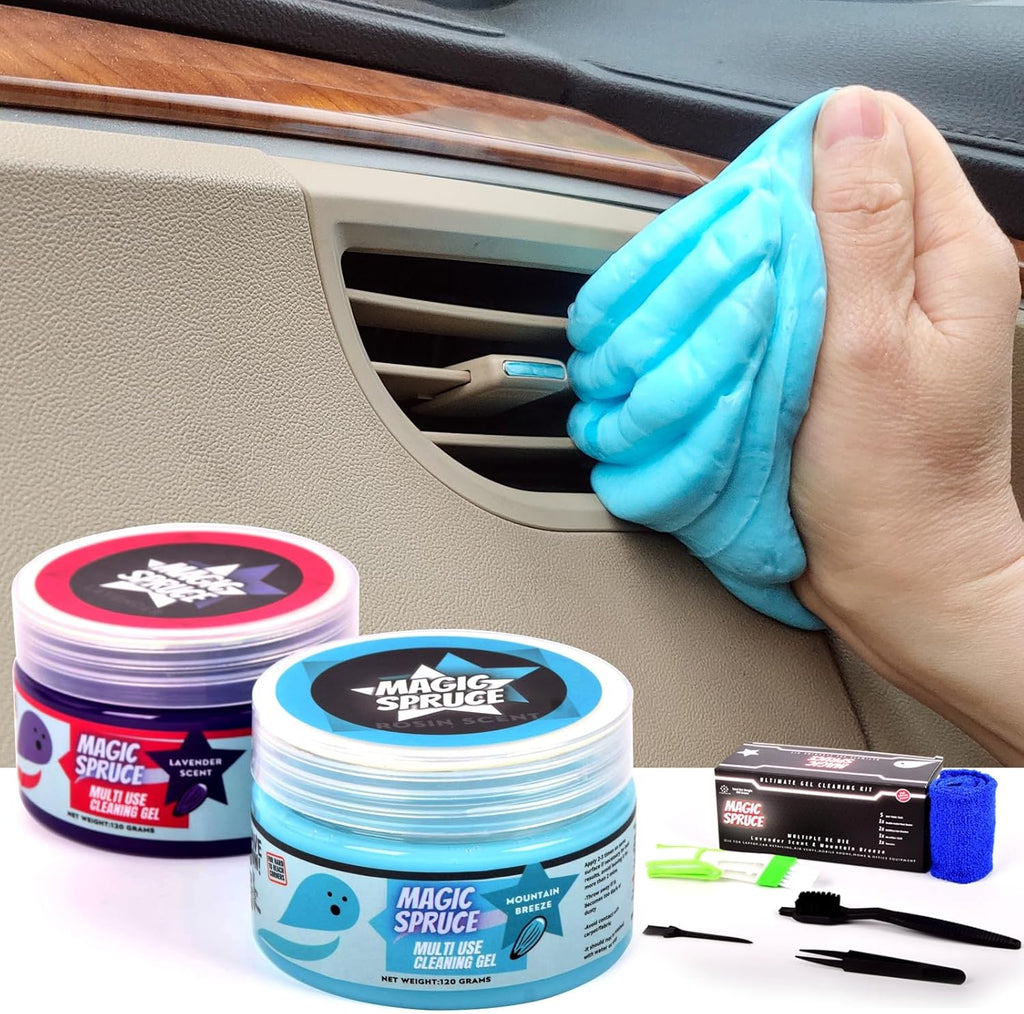 MAGIC SPRUCE Car Cleaning Gel,2 Pack Car Cleaning Putty with 4 Anti- Static Brushes, Vent Cleaner Duster Tools, Auto Dust, Pc Laptop, Keyboard, Car Interior Cleaning Kit Automotive Cleaning Supplies