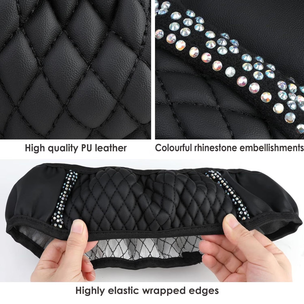 Leather Car Steering Wheel Cover with Anti-Slip Lining, Universal 15 Inch, Black