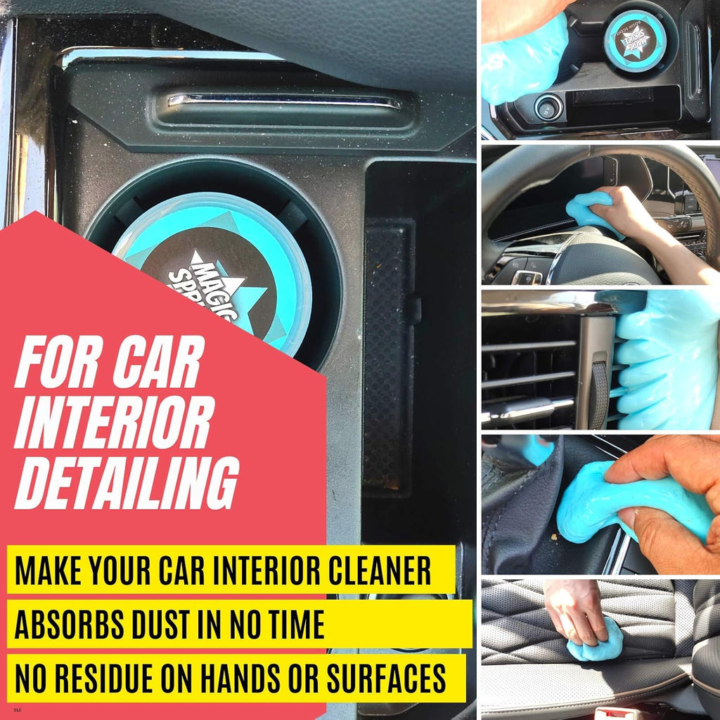 MAGIC SPRUCE Car Cleaning Gel,2 Pack Car Cleaning Putty with 4 Anti- Static Brushes, Vent Cleaner Duster Tools, Auto Dust, Pc Laptop, Keyboard, Car Interior Cleaning Kit Automotive Cleaning Supplies
